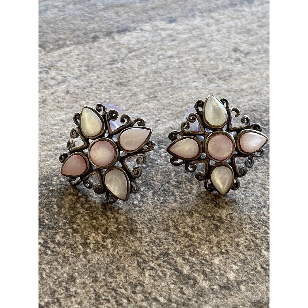 925 CFG Sterling Silver Earrings Oxidized Cross Flower 5.05g